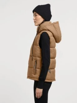 Khujo Vestes Sans Manches Gilet Eden Femme Noisette -Khujo Soldes Magasin 28d75dd54630500d5800cedf560a08ca