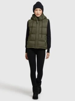 Khujo Vestes Sans Manches Gilet Eden Femme Kaki -Khujo Soldes Magasin 3a3a8946bb2ce61c2c24a1f30d02f045