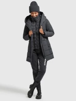 Khujo Manteaux Courts Manteau D’hiver Floyt Femme Gris Foncé -Khujo Soldes Magasin 542caea8563041d5bc868345c48f728b