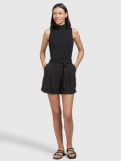 Khujo Shorts Loosefit Pantalon à Pince Elida Femme Noir -Khujo Soldes Magasin 56a271b7581494cbc5998c210a87b757