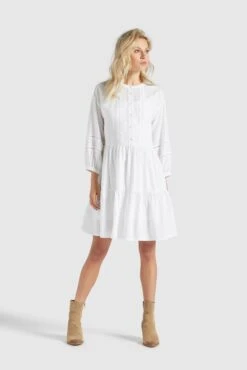 Khujo Robes Fluides Robe-chemise Crepes Femme Blanc -Khujo Soldes Magasin 83d3c29bfe0c5682525f79d55dc4a485