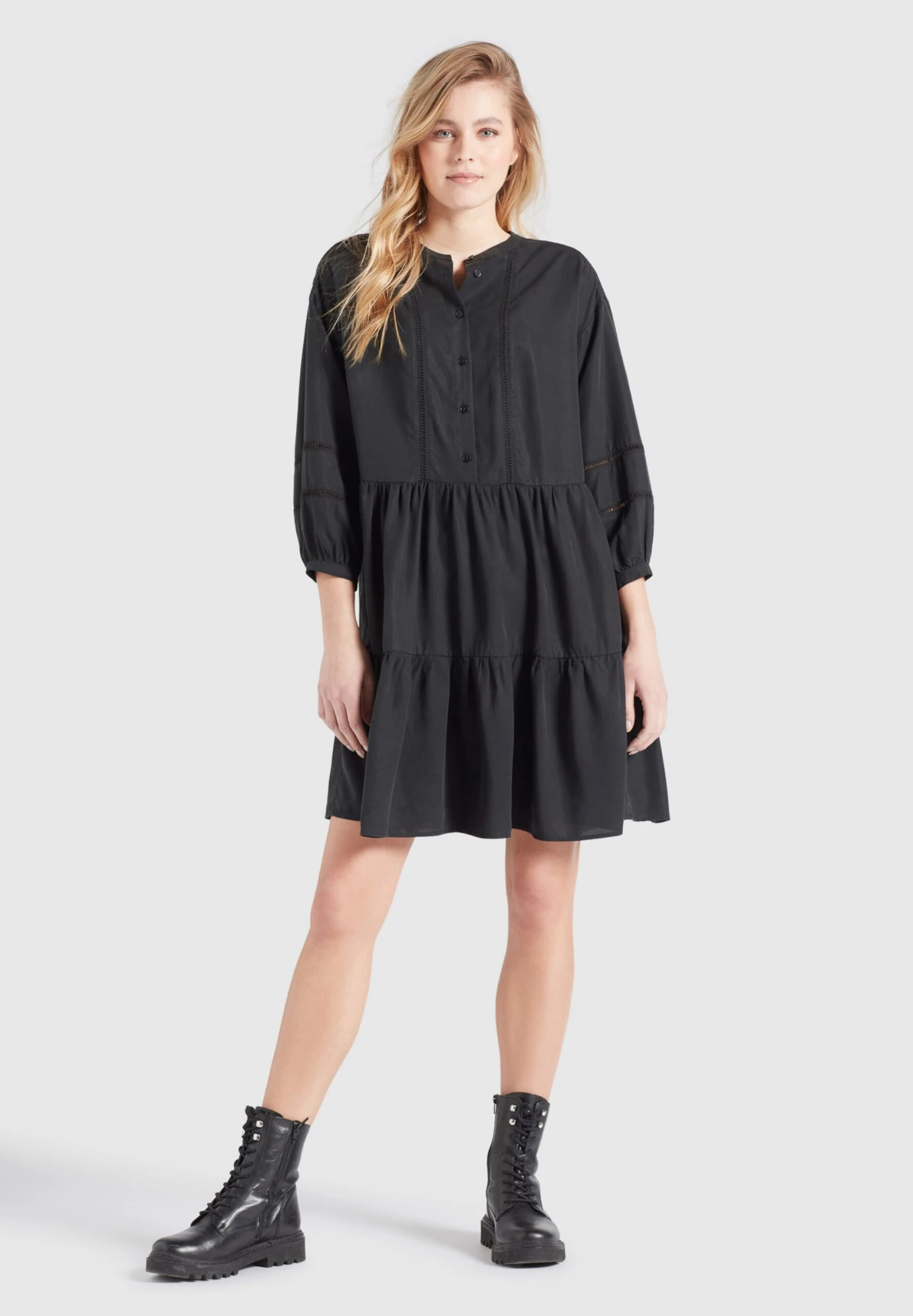 Khujo Robes Fluides Robe-chemise Crepes Femme Noir 6 Khujo Robes Fluides Robe-chemise Crepes Femme Noir – Image 4